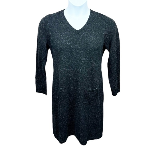 J. Jill Gray Speckled Silk Blend V Neck Dress with Front Pockets - Picture 2 of 9